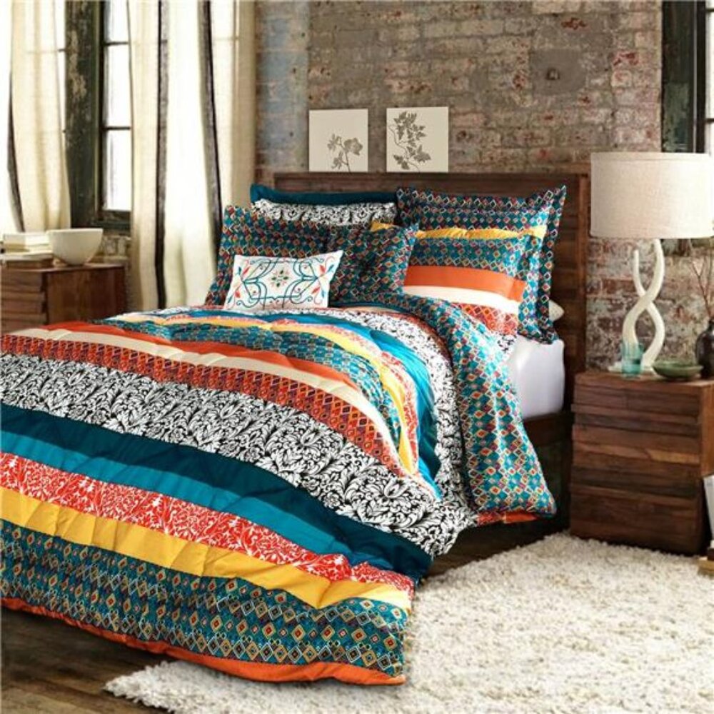 Lush Decor Boho Striped Reversible 7 Piece Comforter Bedding Set, King